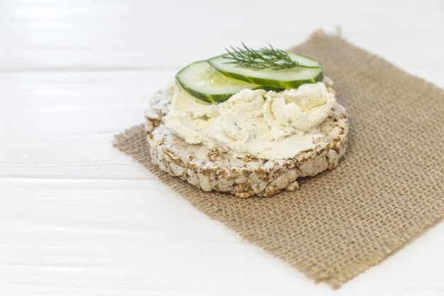 Crispy wheat crackers with a dill spread and cucumber Natural Diet Bread