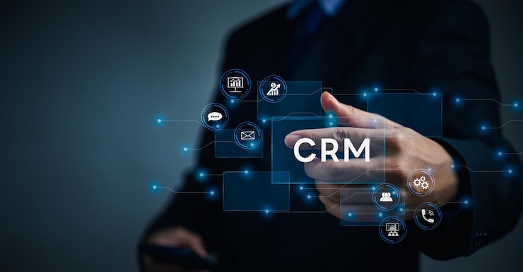 CRM Customer Relationship Management Business Internet Technology on virtual screen Concept