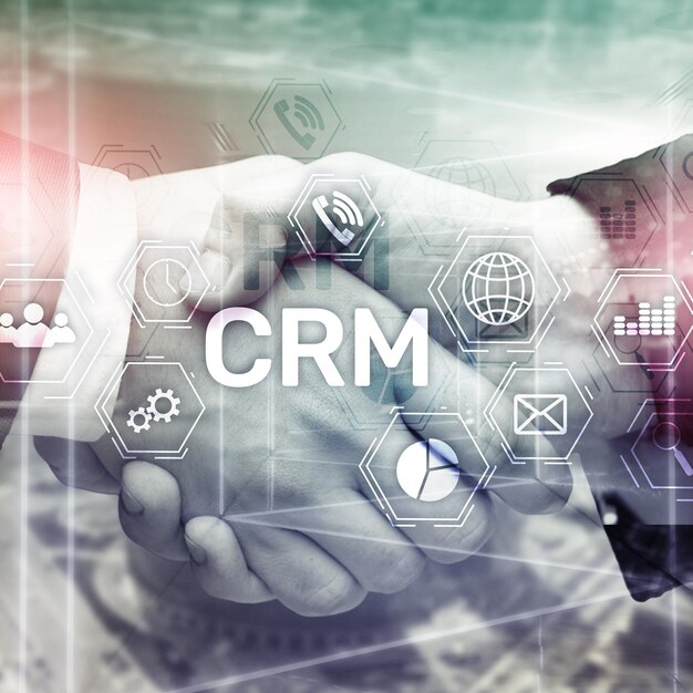 추상 흐리게 배경에 CRM 고객 관계 관리 시스템 개념