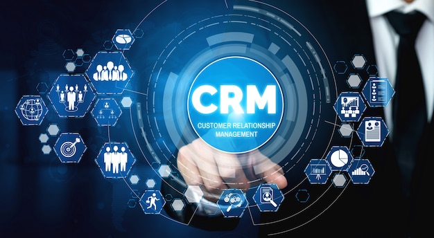 CRM Customer Relationship Management voor bedrijfsverkoopmarketsysteemconcept