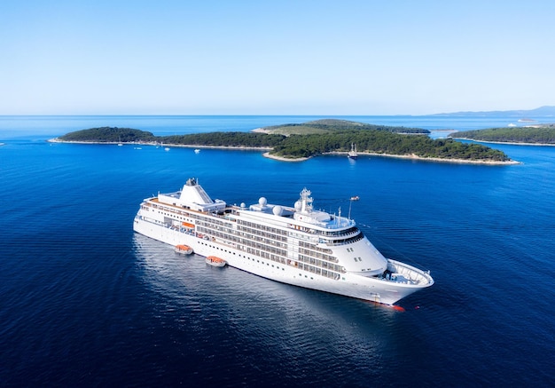 Croatia Aerial view at the cruise ship at the day time Adventure and travel Landscape with cruise liner on Adriatic sea Luxury cruise Travel image
