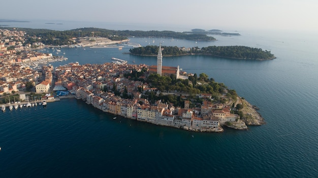 Croatia city of Rovinj drone shooting panorama