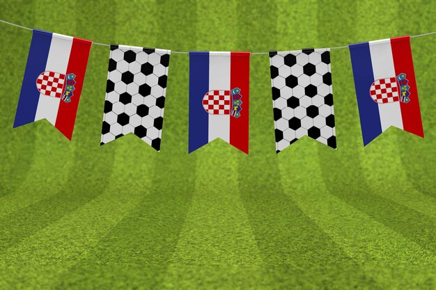 Croatia flag and soccer ball texture football flag bunting 3D Rendering