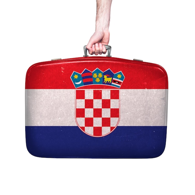 빈티지 가죽 가방에 크로아티아 국기
