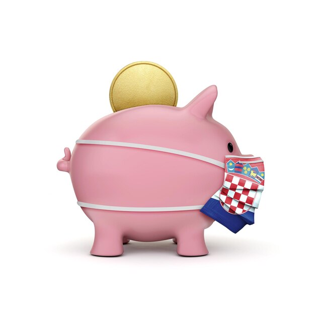 Croatia Healthcare Savings Piggy Bank With Face Mask D Render