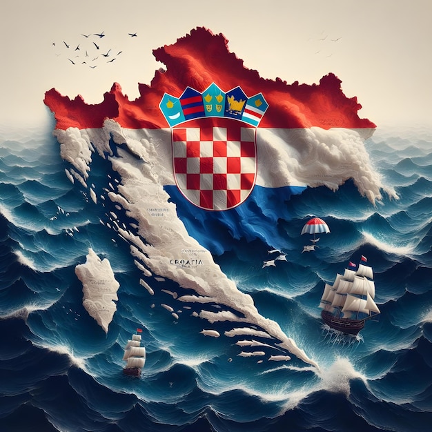 Photo croatia map with waving flag of country realistic photo
