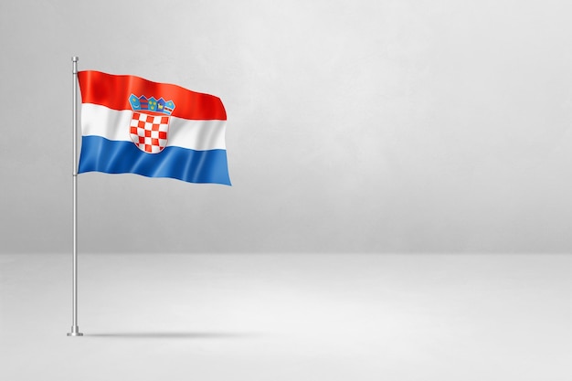 Croatian flag isolated on white concrete wall background