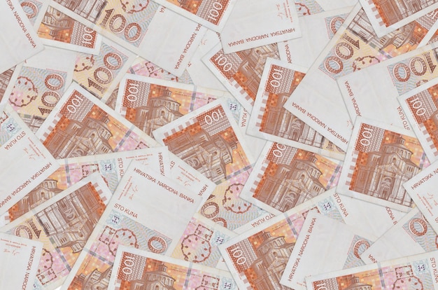 Croatian kuna bills laying in big pile