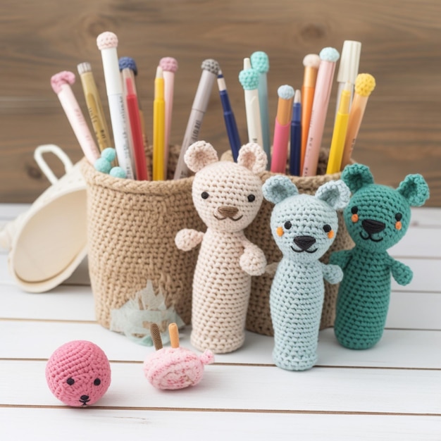 Crochet a bear and a pencil holder