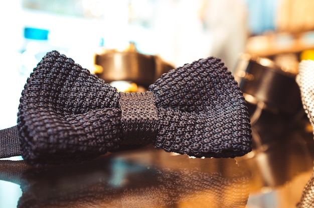 Crochet bow tie in male accessory shop