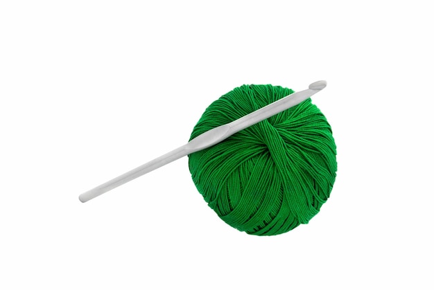 Crochet hook and Ball of wool yarn