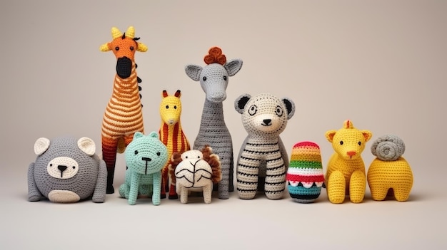 Crocheted baby toys in adorable animal shapes stimulating imagination and play