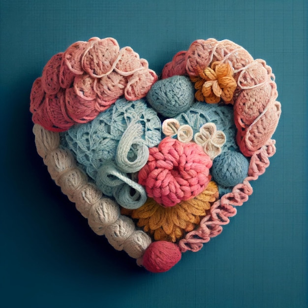 Crocheted heart love crochet and knitting 3d render