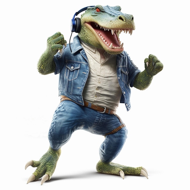 crocodile in headset dancing illustration