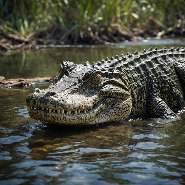 a crocodile is in the water with the name of the zoo on it