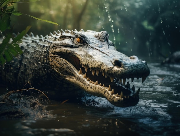 Crocodile in its Natural Habitat Wildlife Photography Generative AI