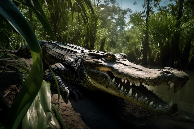 A crocodile in the jungle