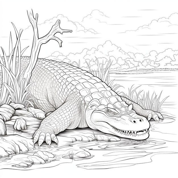 Крокодил лежит на земле Генеративный ИИ