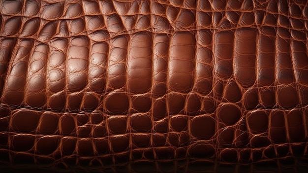 A crocodile leather sofa with a brown leather surface.