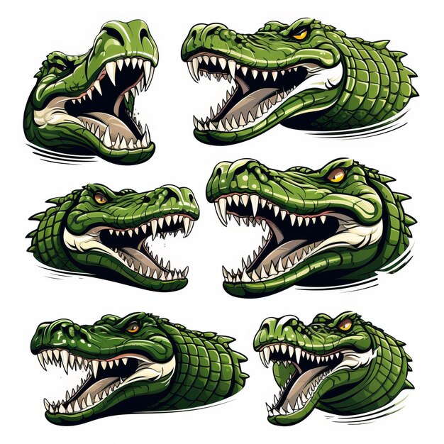 Photo crocodile logos collection alligator head cartoons in gianni strino style