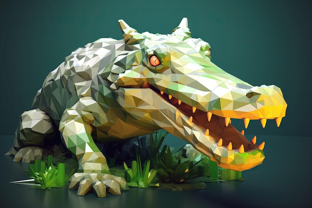 Crocodile Low poly animal style illustration generative ai