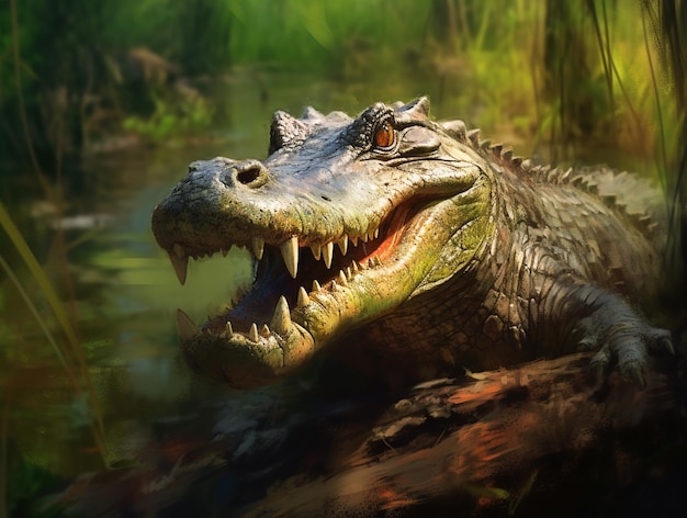 Crocodile Portrait on Oil Painting Style AI Generated