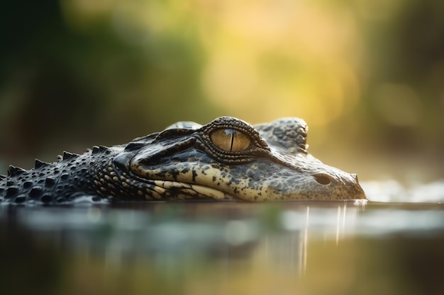 Сквозь воду виден крокодиловый глаз.