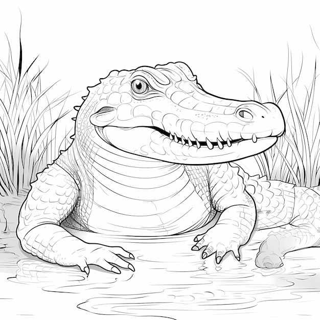 Crocodile Safari Childrens Coloring Page with Bold Tail Lines