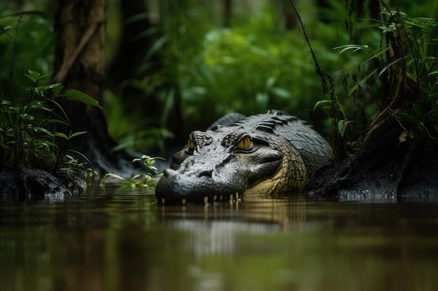 A crocodile in a swam