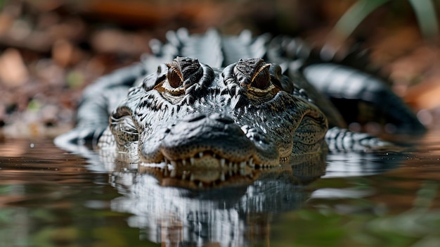 crocodile in water with a reflection