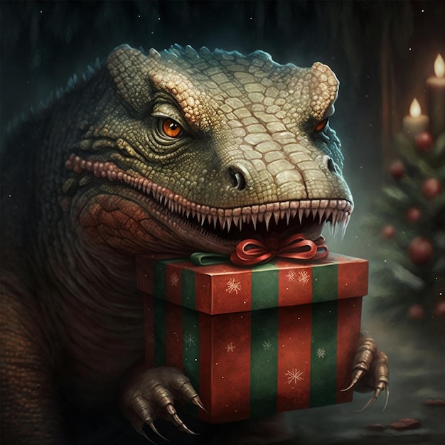 Crocodile with christmas present