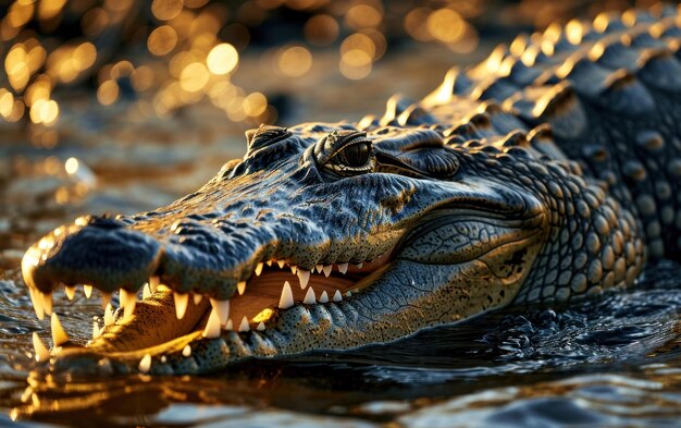 crocodiles scaly hide glistening in the sunlight