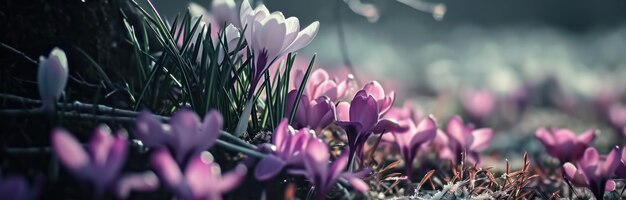 crocus flowers is bright and pink