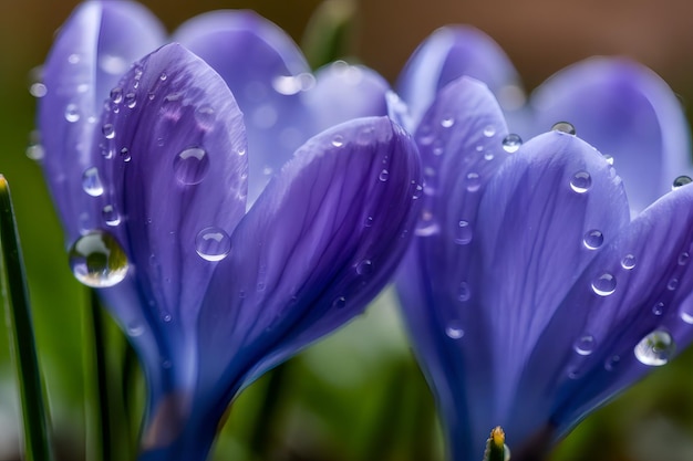 Crocus flowers in the rain