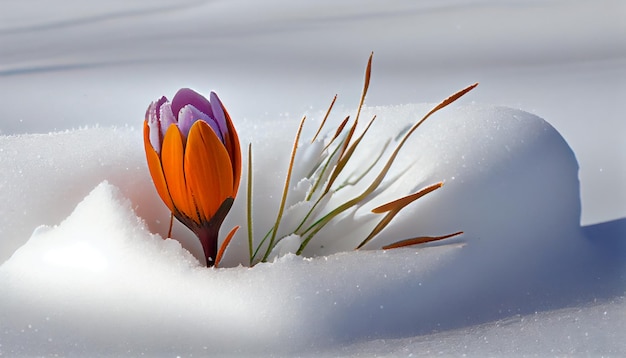 Crocus growing through the snow Generative AI