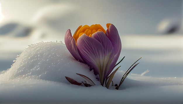 Crocus growing through the snow Generative AI