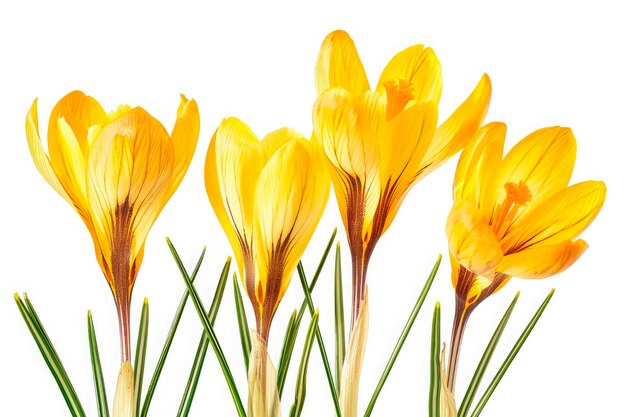 Crocus yellow flower isolated set on white background