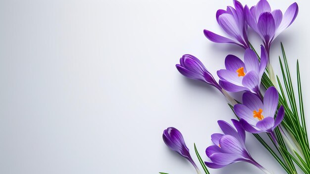 Photo crocuses on a white background with space for text