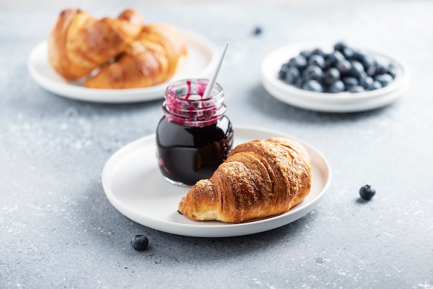 Croissant and blueberry jam