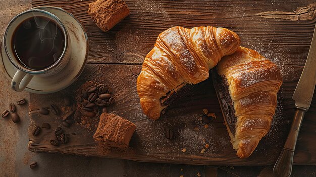 Croissant bread bun with chocolate cream butter Banner background design