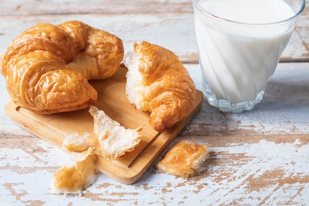 Croissant Bread on a Wooden Tar