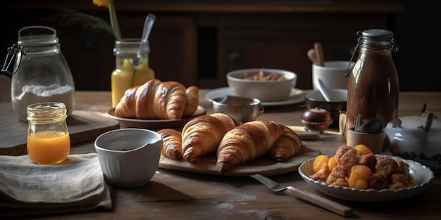 Croissant breakast setup