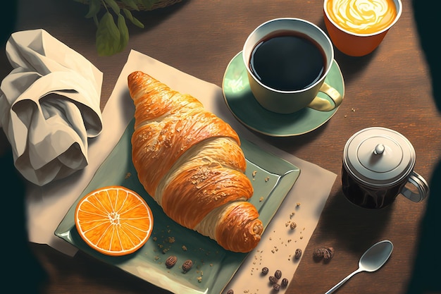 A croissant coffee and orange jam breakfast