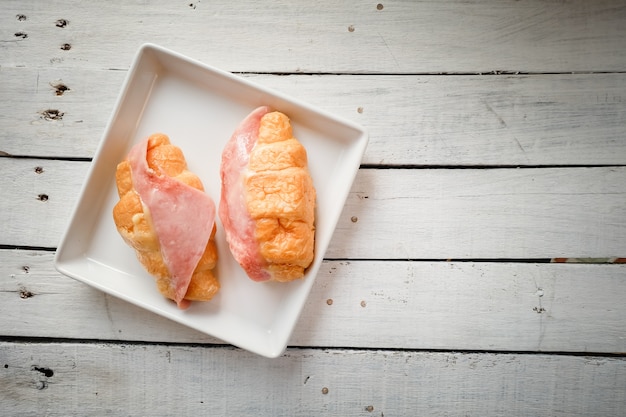 Croissant ham with filter effect retro vintage style