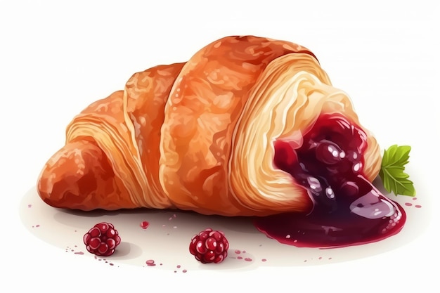 Croissant met jam vulling geïsoleerd op wit AI gegenereerd