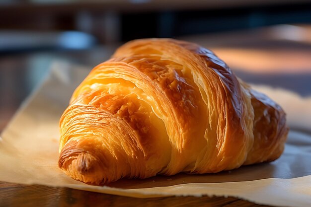 Croissant op een vel papier close-up