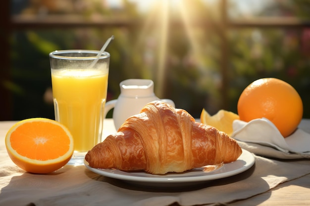 Croissant and Orange Juice Morning Sunshine