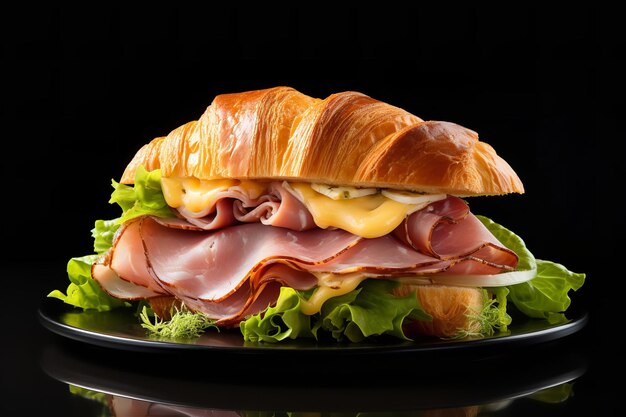 Croissant Sandwich with Ham Cheese and Lettuce