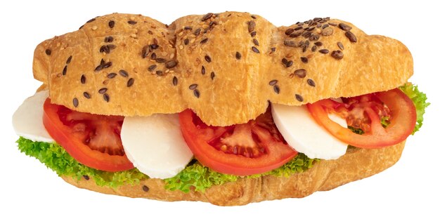 Croissant sandwich with mozzarella and tomato isolated 