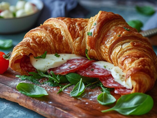 Croissant Sandwich with Salami and Cheese